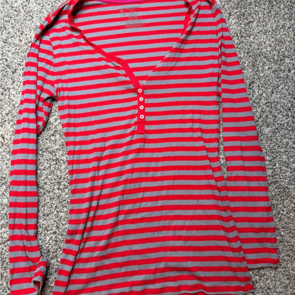 No Boundaries Red and Gray Striped Top